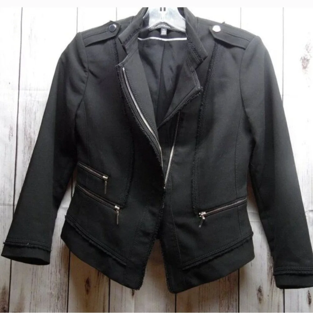 White House Black Market Womens Black Zipper Detail Moto Jacket Size 00